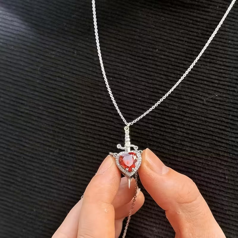 Matching Heart and Sword Couple Necklace Set